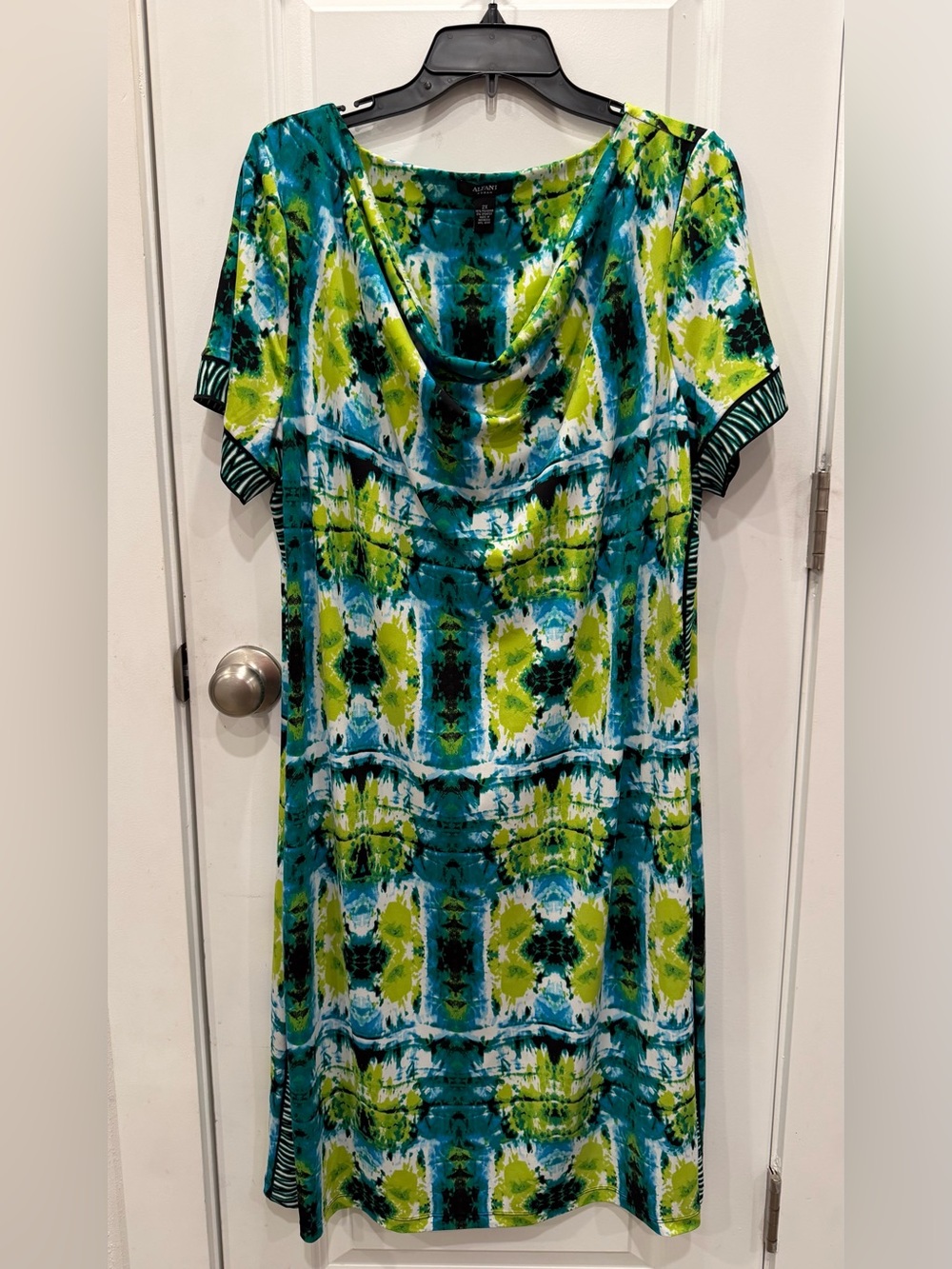 Alfani Teal, Lime & White Cowl Neck Printed Dress